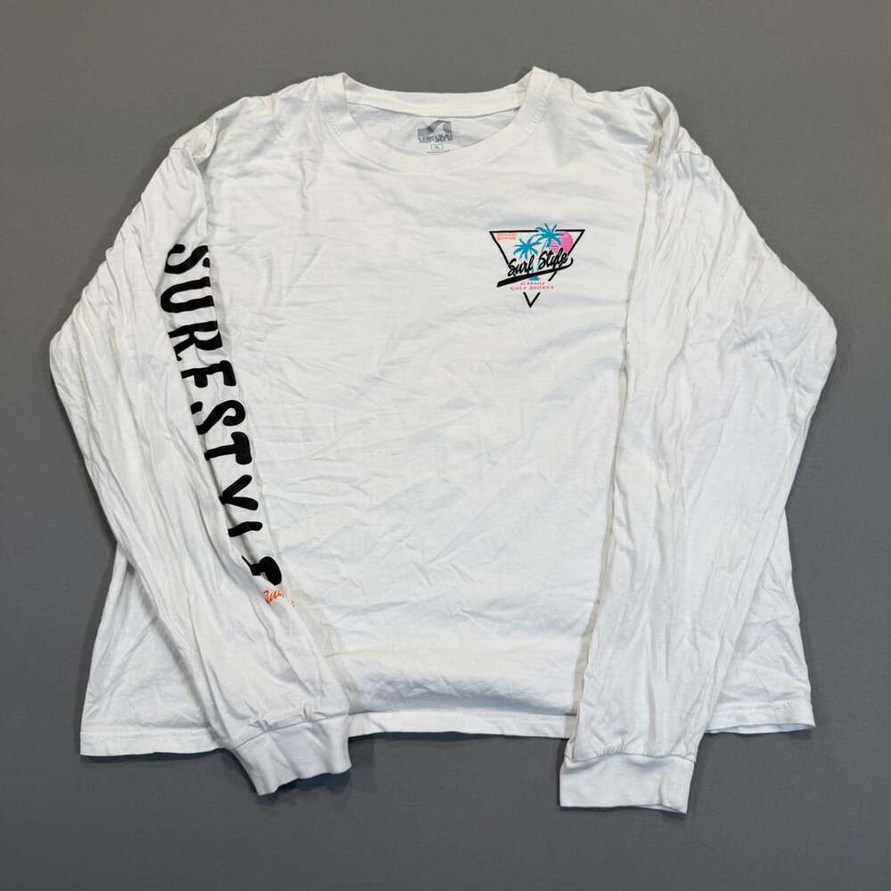 Surf Style Long Sleeve T-Shirt Size XL White Graphic Logo Cotton